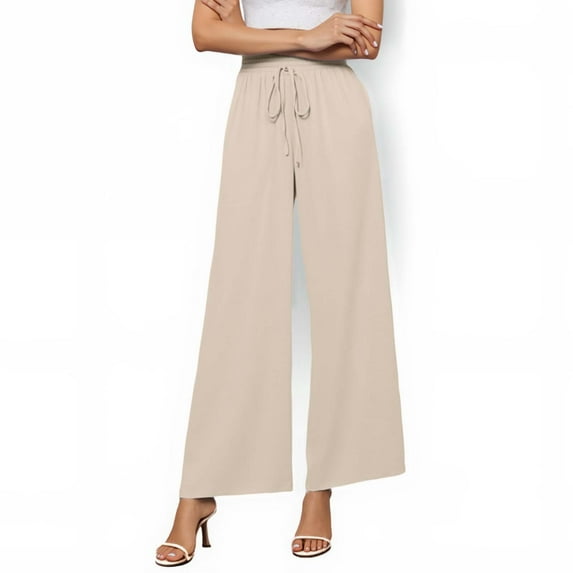 TYGHBN Women's Casual Pants High Waist Comfortable Trousers Long Loose Fit Daily Wear Spring Summer Pure Color Tie Waist Elegant Stylish Women Casual Pants Outfits Beach Pants for Juniors Long Pants