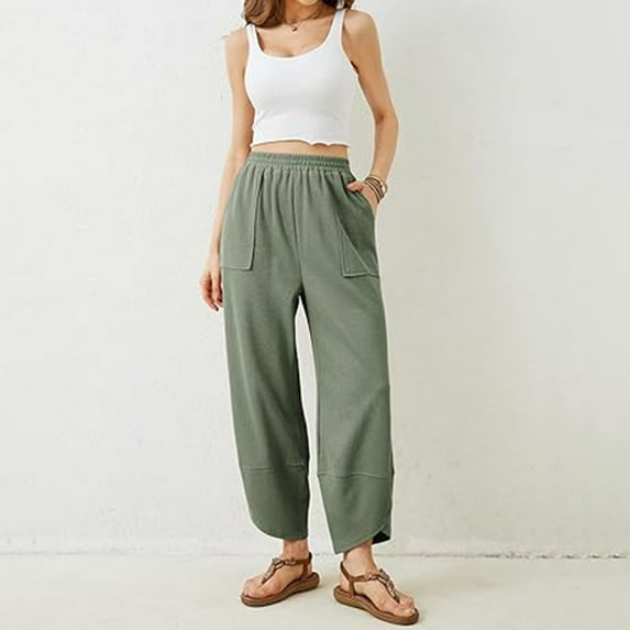 TYGHBN Women's Casual Pants Long Pants Women's Loose Wide Leg Pants Casual Elastic Waistband Harem Pants with Pockets Fashions Women Women for Beach Teen Pants Pants Women Casual High Waist Womens