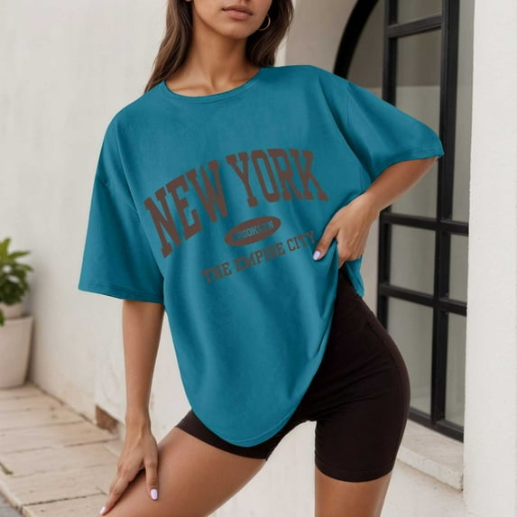 TYGHBN Women's Casual Printed Round Neck Short Sleeved Loose T Shirt Athletic Tops for Women Loose Fit Womens Long Sleeved Tees Active Loose Tops Women Womens T Shirt Cute Summer Tops T Shirts Men