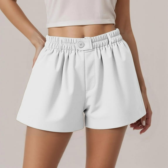 TYGHBN Women's Casual Shorts Summer Comfortable Vacation Elastic Waist Stylish Solid Color Button Detail Lightweight Breathable Pants Women Casual Stretch Pants for Women Work Casual Long Loose