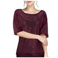 thumbnail image 1 of TYGHBN Women's Casual Solid Color Sequin Round Neck Short Sleeve T Shirt Top Long Sleeve Layering T Medium Women Shirt Phrasing Shirt Athletic T Shirt Women Long Sleeve Tee Shirts for Women Workout, 1 of 6