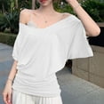 thumbnail image 1 of TYGHBN Women's Casual V Neck Batwing Sleeve T Shirt Ruffle Detail Summer Top Solid Tee for Daily Wear with Jeans Athletic Long Sleeve Shirt Women Fitted Long Sleeve Tee for Women Woman Tee Solid T, 1 of 4
