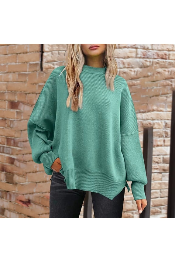Women's Crewneck Batwing Long Sleeve Sweaters 2024 Fall Oversized Ribbed Knit Side Slit Pullover Tops Mens Wool Tunic Neck Parkway Drive Sweatshirt Sweatshirts for Women Men Casual Sweaters