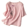 thumbnail image 1 of TYGHBN Women's Embroidered Loose Literary Vintage and Linen Short Sleeved Top Athletic Women Casual Women Ladies Long Sleeve Shirts Short Sleeve Tops for Women Shirt for Juniors Long Sleeves Shirts, 1 of 3