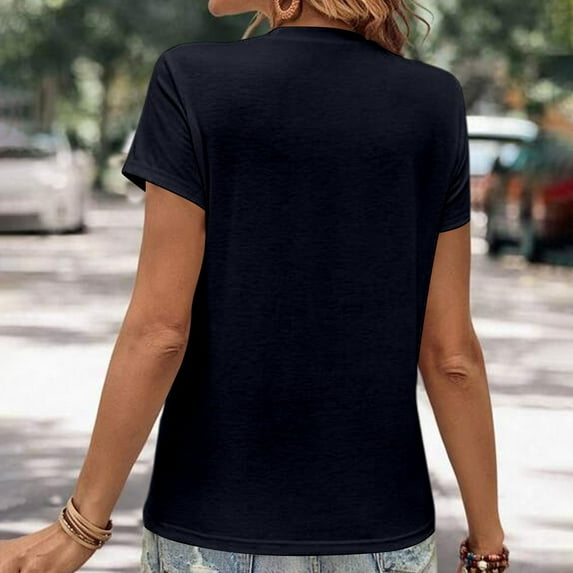 TYGHBN Women's Fashion Casual Home & Commute Solid Round Neck Short Sleeve T Shirt Versatile & Comfortable Womens Short Sleeve T Shirts T Shirt Women Loose Womens Long Tee Shirt Athletic Wear for