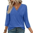 thumbnail image 1 of TYGHBN Women's Fashion Solid 3/4 Sleeve T Shirts V Neck Casual Loose Top Walking T Shirts Women Fashion Shirt Women Size Small Womens Tops Women's Short Sleeve Tops Athletic Top Long Sleeve Cheer, 1 of 4