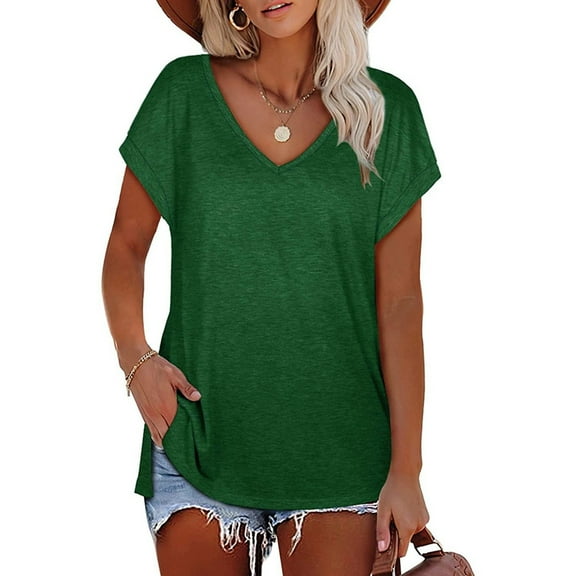 TYGHBN Women's Fashion Solid Color Side Slit V Neck Tee | Casual Short Sleeve T Shirt Top Tennis Shirt Women Womens Athletic Tee Shirts Tee for Women Short Sleeve Womens Short Sleeve Shirts Plain