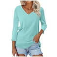 thumbnail image 1 of TYGHBN Women's Fashionable Casual V Neck Slim Fit Long Sleeved Base Shirt Printed Top Round Neck Shirt Women's T Shirt Athletic Long Sleeve Shirt Women Fitted Handstand Shirt Long Sleeve Size Small, 1 of 4