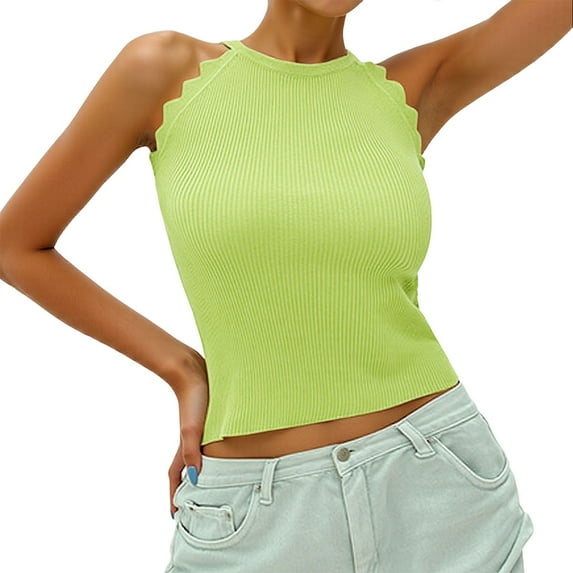 TYGHBN Women's Knitting Sleeveless Summer Top Blouse Tank Tops Vest Crop Top Set Big Girl Crop Top Wardrobe Women Tops Layering Top Women Flowers Smooth Athletic Top for Women Lace Top Fitted Too