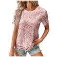 thumbnail image 1 of TYGHBN Women's Lace Top Crochet Crew Neck Short Sleeve Fashion Summer Loose Tee Casual T Shirt Ladies Athletic Wear Small Long Sleeve Shirt Active Womens Tops Summer Casual Tops for Women Large Women, 1 of 5