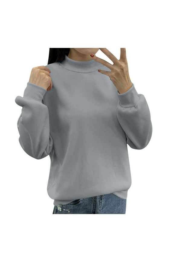 Women's Lined Small Turtleneck Loose Casual Long Sleeve Crew Neck Sweatshirt Solid Color Hoodless Pullover Hoodie Corded Sweatshirt Casual Zip up Hoodie Women Full Zip Fitted Pullover Sweater