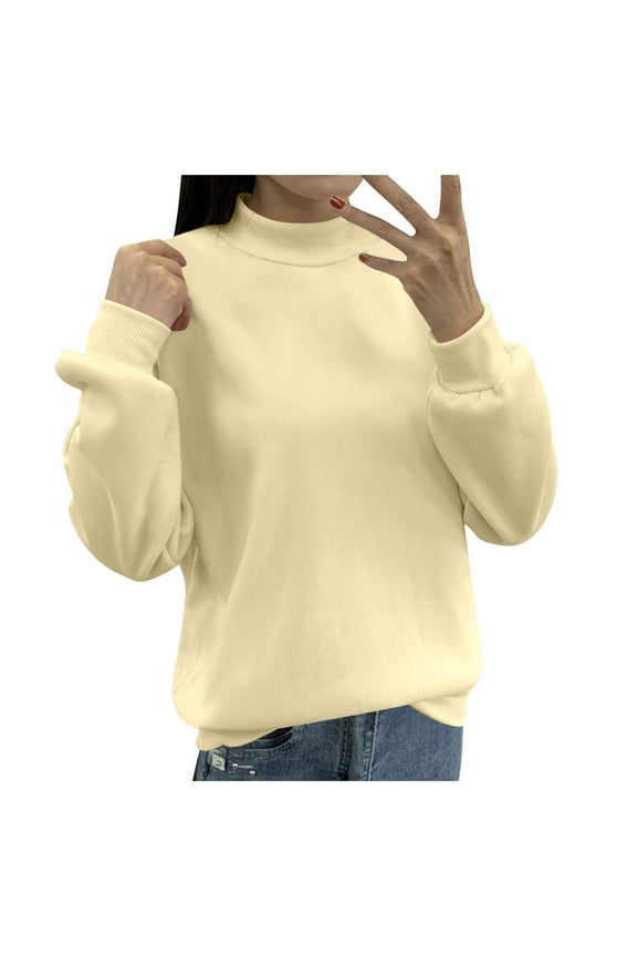 Women's Lined Small Turtleneck Loose Casual Long Sleeve Crew Neck Sweatshirt Solid Color Hoodless Pullover Hoodie Corded Sweatshirt Casual Zip up Hoodie Women Full Zip Fitted Pullover Sweater