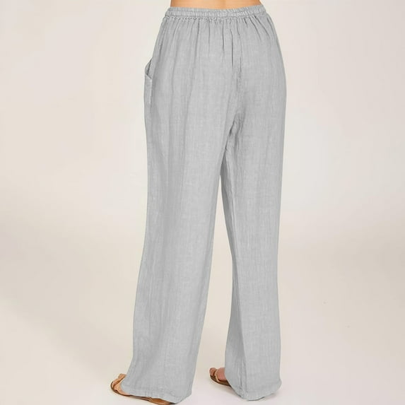 TYGHBN Women's Linen Pants Elastic High Waist Drawstring Wide Leg Palazzo Yoga Trousers Short Pants for Women Casual Womens Casual Leggings Stretchy High Waist Work Pants Pants for Women Casual Women