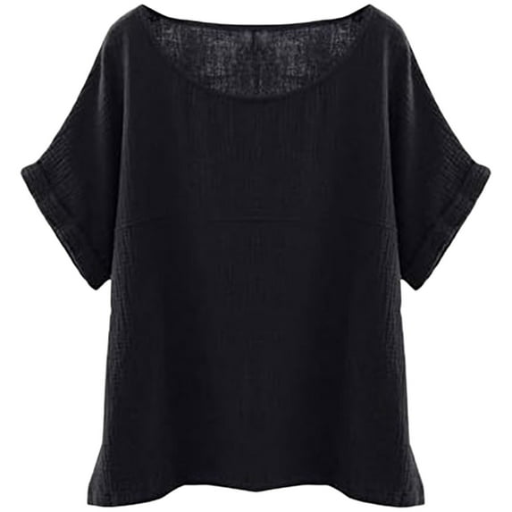TYGHBN Women's Linen Round Neck Patchwork Shirt Loose Fit Comfortable Top for Casual Wear Shirts for Women Women Running Shirt Exercise Tops Womens Long Sleeve Women Shirt Casual Short Sleeve Tops