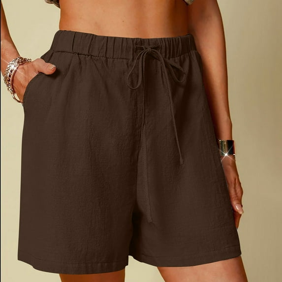 TYGHBN Women's Linen Shorts Solid Color Comfortable Wide Leg Leisure Shorts Five Eighths Pants Womens Business Casual Pants with Pockets Pants Women Casual Short Women Leggings Pants Casual Lace