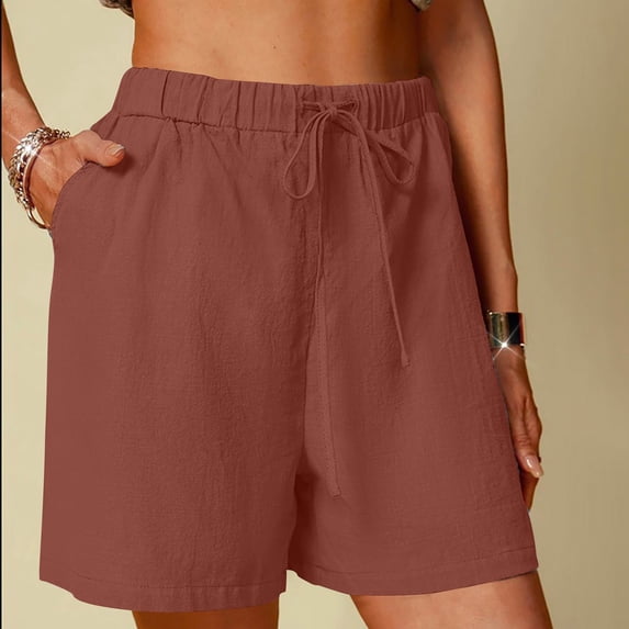 TYGHBN Women's Linen Shorts Solid Color Comfortable Wide Leg Leisure Shorts Five Eighths Pants Womens Business Casual Pants with Pockets Pants Women Casual Short Women Leggings Pants Casual Lace
