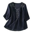 thumbnail image 1 of TYGHBN Women's Linen Vintage Shirt V Neck Embroidery Summer New Loose Literary Shirt Shirt Top Shirt Shirts for Women Light Long Sleeve Women Stretch Shirt Loose Fit Top Women Womens Tennis Shirts, 1 of 8