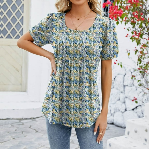 TYGHBN Women's New Round Neck Floral Solid Color Top Over Short Sleeve Loose T Shirt Women T Shirt Summer Short Sleeve Shirts for Women Blank Athletic Shirts Turtleneck Women Petite Neck Long Sleeve