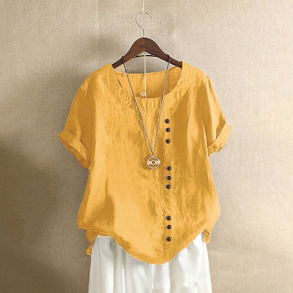 TYGHBN Women's Plus Size Linen Casual Loose Tunic Top Breathable & Comfortable Boho Blouse Short Sleeve T Shirts Women Long Sleeve Running Shirts Womens Long Sleeve Compression Shirts Short Long