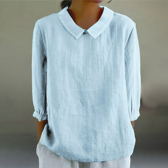 TYGHBN Women's Retro Fashion Solid Color Loose Casual Turndown Neck Shirt Long Sleeved T Shirt Tops Summer Tops for Women Short Sleeve Athletic Short Sleeve Tops for Women Womens T Shirts Long Sleeve