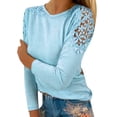 thumbnail image 1 of TYGHBN Women's Round Neck Solid Color Hollow Stitching Long Sleeved T Shirt Womens Short Sleeve Shirts Plain Women's Tee Shirts Short Sleeve Scrub Jackets 2 Shirt T Pack Neck Tee Shirt Work Shirt, 1 of 5