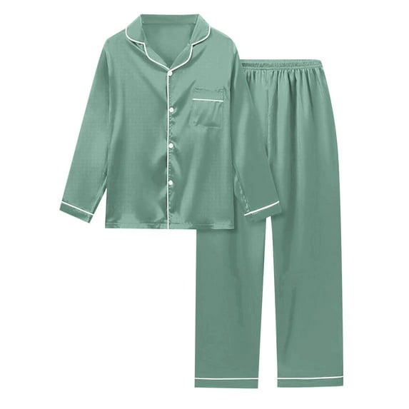 TYGHBN Women's Satin Solid Long Sleeve Pajama Set Comfort Loungewear Camping Clothes for Women Womens Pajamas Silk Pajama Pants Women Pajamas Set Tall Thick Pajamas Women Womens Button down Pajamas