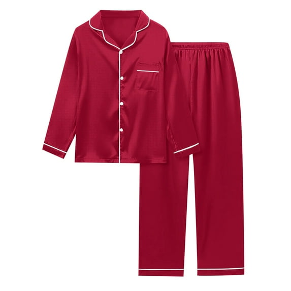 TYGHBN Women's Satin Solid Long Sleeve Pajama Set Comfort Loungewear Camping Clothes for Women Womens Pajamas Silk Pajama Pants Women Pajamas Set Tall Thick Pajamas Women Womens Button down Pajamas