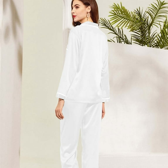 TYGHBN Women's Satin Solid Long Sleeve Pajama Set Comfort Loungewear Pajama Grams Pajamas Petite Pajama Bottoms Cute Womens Pajama Set Lace Pajama Shorts for Women Satin Set Shorts and Set Sleep for