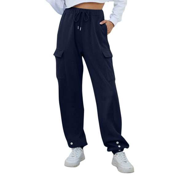 TYGHBN Women's Solid Color Autumn and Winter Lace Up Pocket Button Closure Sports and Casual Sweatpants Womens Casual Dress Pants Leg Petite Summer Pants Suits for Women Casual Ladies Athletic Pants