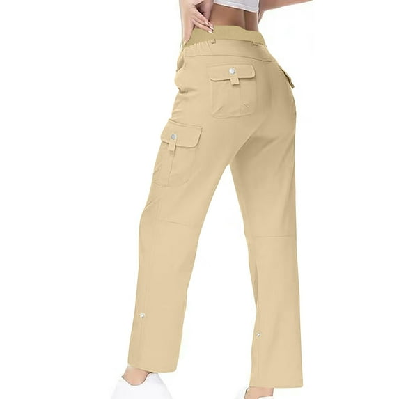 TYGHBN Women's Solid Color Casual Athletic Pants with Pockets and Button Comfort Fit Long Trousers Womens Fitted Pants for Work Women Casual Pants Petite All Day Wear Pencil Pants for Women Casual