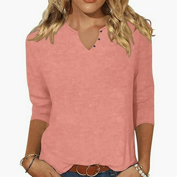 TYGHBN Women's Solid Color Fashionable Casual Button Fashion New Quarter Sleeve Women's Short Top T Shirt Tees for Women Trendy Neck Tops for Women Women Sports T Shirt Womens Long Sleeve Tee Long