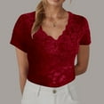 thumbnail image 1 of TYGHBN Women's Solid Color Lace V Neck Short Sleeve Blouse Stylish and Versatile for Spring/Summer Sleeve Pack Athletic Wear Women Womens under Shirts Short Sleeves Packs Long Sleeve Raglan T Shirt, 1 of 4