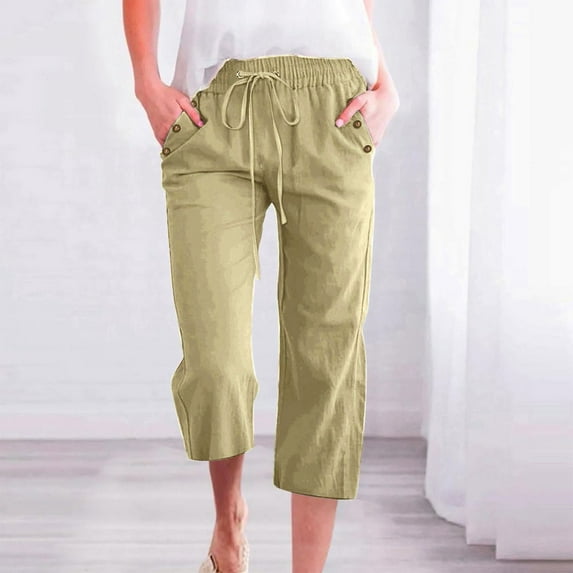 TYGHBN Women's Solid Color Linen Blend 7/8 Pants Loose Fit Casual Trousers with Pockets Womens Pants Casual Trouser Pants Women Casual Work Pant Jumpsuits for Women Casual Womens Casual Pants Petite