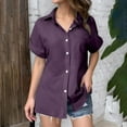 thumbnail image 1 of TYGHBN Women's Solid Color Linen Short Sleeve Casual Loose Shirt Athletic Shirts Women Summer Tall Long Sleeve Shirts for Women Long Sleeve Shirt for Women Short Sleeve Shirt Large Shirt for Women, 1 of 4