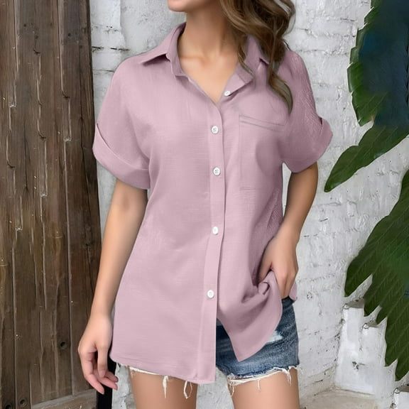 TYGHBN Women's Solid Color Linen Short Sleeve Casual Loose Shirt Women Compression Long Sleeve Shirt Womens Shirts Casual Women Active Wear Tops T Shirts for Women Elbow Tops for Women Long Sleeve