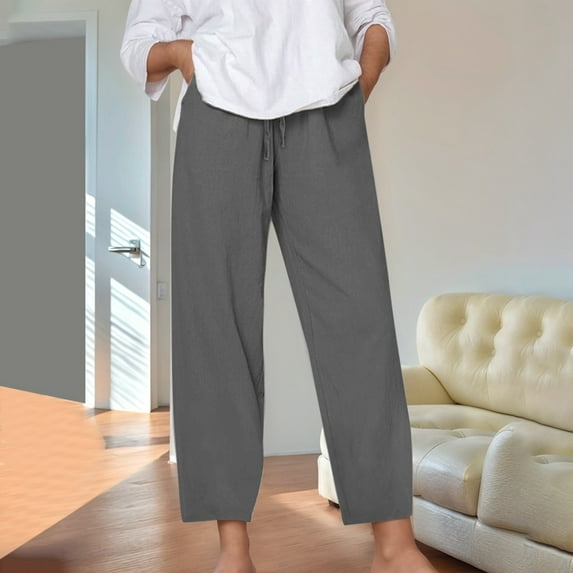TYGHBN Women's Solid Color Loose Comfort and Linen Drawstring Elastic Waist Pocket Straight Leg Trousers Casual Pants Women Casual Pants Petite Business Casual Women Pants plus Size Tan Linen Pants