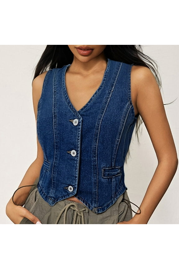 Women's Solid Color Vintage Wash Denim Crop Vest Top Sleeveless Fashion Jacket Active Top Women Athletic Tops Women Underwear Women Camisole Stretchy Belle Tops for Women Long Layering Sleep