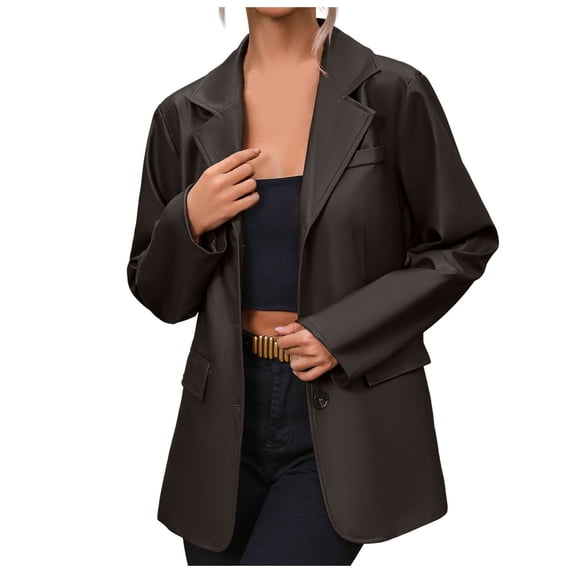 TYGHBN Women's Solid Double Suit Jacket PU Leather Jacket Coat Womens Winter Vests Outerwear Light Coat for Women A Line Jacket Jackets for Women Warm Womens Winter Coat Wool plus Size Fitted Jacket