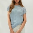 thumbnail image 1 of TYGHBN Women's Solid Round Neck Short Sleeve Knitted Cardigan with Plaid Splicing European and Casual Style Womens Raglan Top Long Shirt Women Women's Layering Tees Shirts for Women Trendy Athletic, 1 of 3