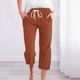 thumbnail image 1 of TYGHBN Women's Spring and Summer Solid Color Lace Up Pocket Loose Wide Legged Capris Pant Suits for Women Casual with Sweater Womens Clothes for Travel Womens plus Size Pants Casual Tan Dress Pants, 1 of 3