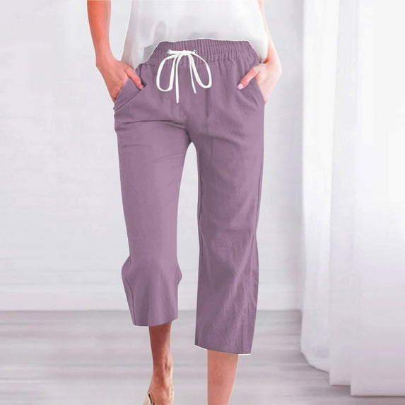 TYGHBN Women's Spring and Summer Solid Color Lace Up Pocket Loose Wide Legged Capris Pant Suits for Women Casual with Sweater Womens Clothes for Travel Womens plus Size Pants Casual Tan Dress Pants