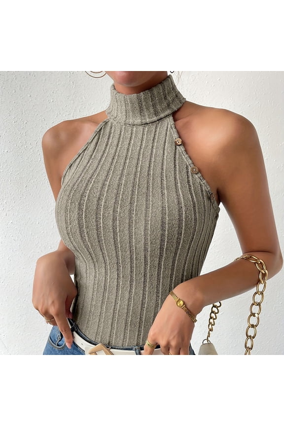 Women's Stylish Casual High Neck Solid Color Strip Sleeveless Vest 4x Tops Women Bartender Top Women Wardrobe Womens Top Undershirt Women Athletic Womens Top Sleep Shorts Women Padded Top
