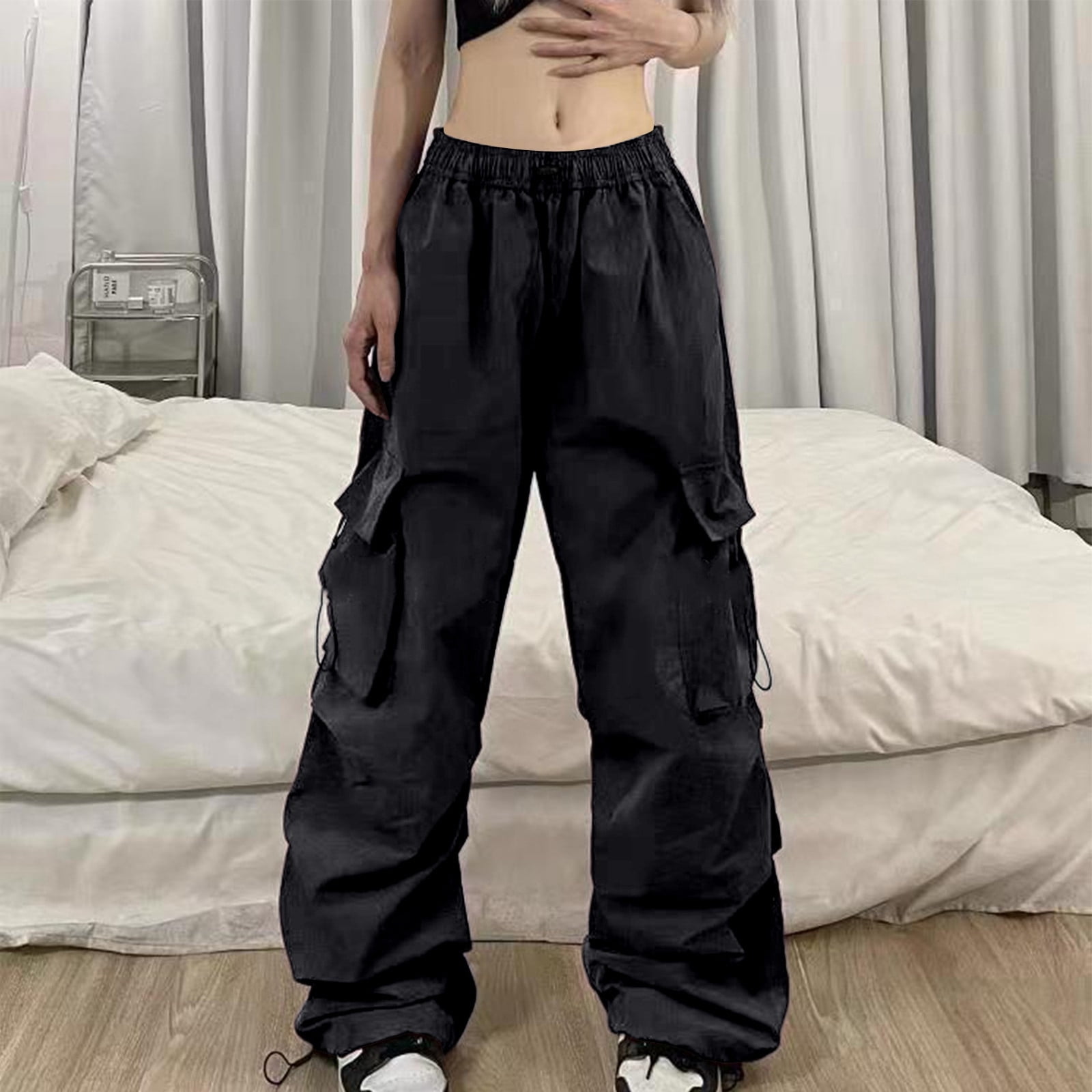 Summer Loose Fit Drawstring Parachute Cargo Pants