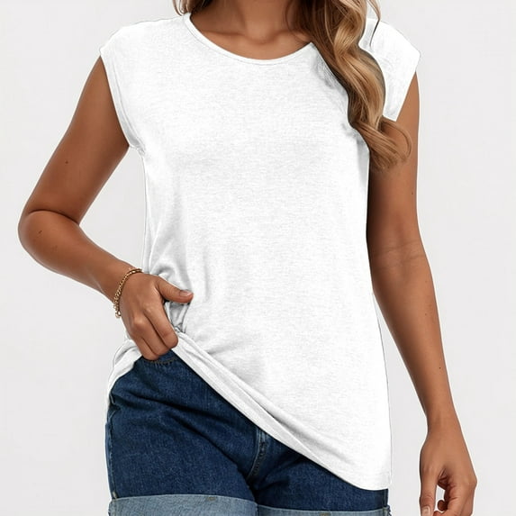 TYGHBN Women's Summer Casual Pure Color Sleeveless T Shirt Loose T Shirts Women's Athletic Tops Neck Tops for Women Womens Bulk Casual Women's Tops T Shirts Spandex Long Sleeve Tee Shirt Snow Long