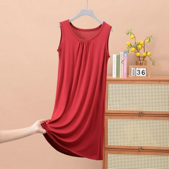 TYGHBN Women's Summer Sleepshirt Nightgown Comfortable Round Neck Sleeveless Home Dress Loungewear Casual Basic Sleepwear for Women Women plus Oversized Shirts Womens Nightgown Comfy Pajama plus