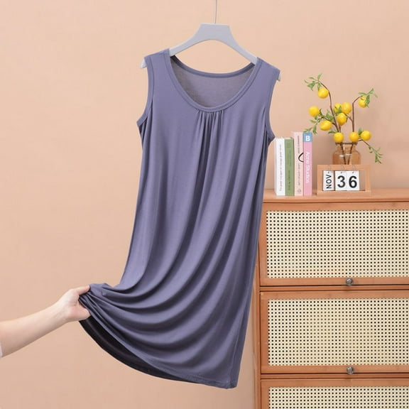 Women's Summer Sleepshirt Nightgown Comfortable Round Neck Sleeveless Home Dress Loungewear Casual Basic Sleepwear Soft Breathable Lightweight