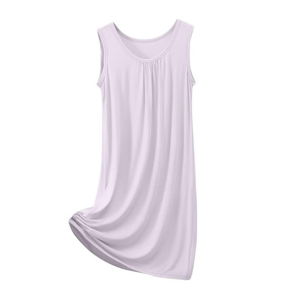 Women's Summer Sleepshirt Nightgown Comfortable Round Neck Sleeveless Home Dress Loungewear Casual Basic Sleepwear For Women
