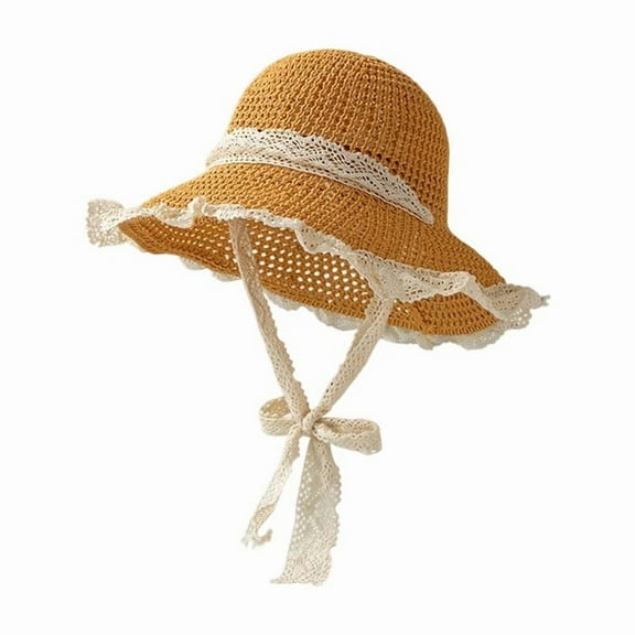 TYGHBN Women's Summer Sun Hat Wide Brim Straw Beach Hat with Lace Trim Adjustable Tie for Outdoor Travel Gardening Vacation Floppy Hats for Men Wide Rim Hat Womens Fedora Hats for Summer Hat