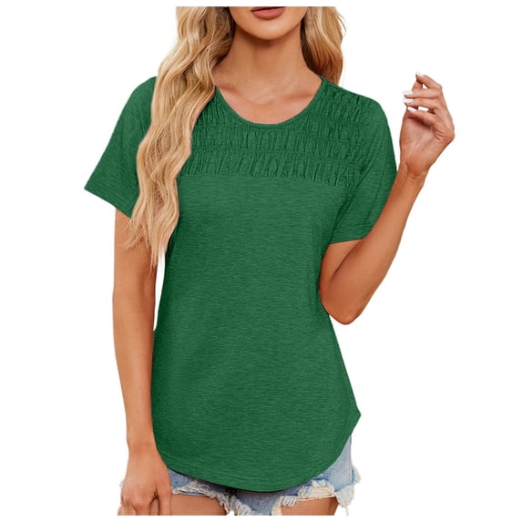 TYGHBN Women's Summer Tops Trendy Short Sleeve Shirts Smocked Crewneck Tee Women Workout Shirt Tops Exercise Women Raglan Short Sleeve Shirt Women Tees for Women Trendy Sports T Shirt for Women Plain