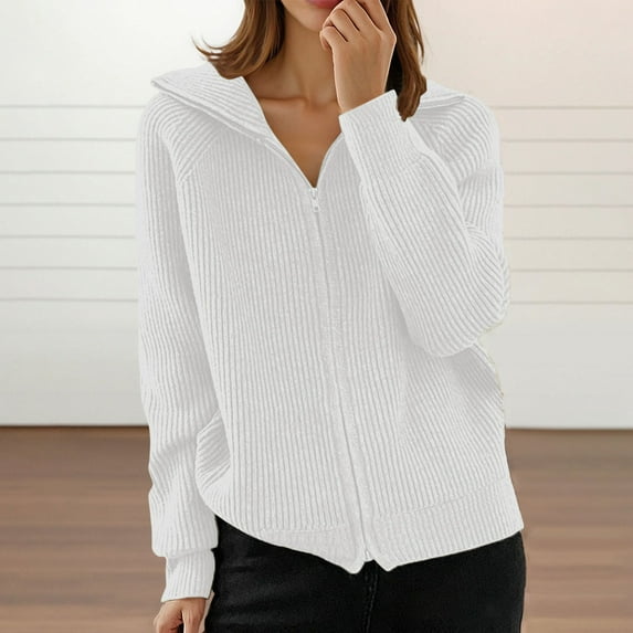 TYGHBN Women's Sweater Coat Casual Long Sleeve Knit Cardigan with Ribbed Texture Zip Up Open Front Loose Fit Fall Winter Fashion Outerwear Knit Sweater Open Front plus Size down Coat Long Cardigans